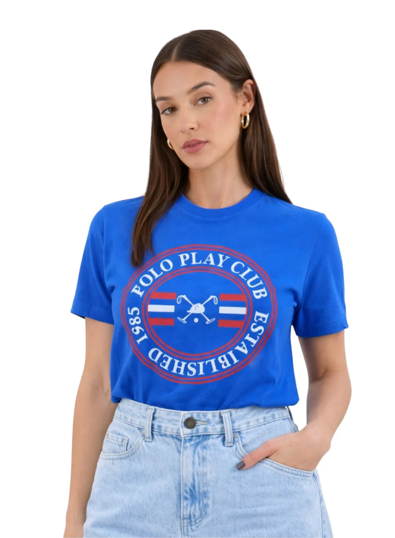 لعب البولو تيشيرت نسائي برسومات - أزرق ملكي